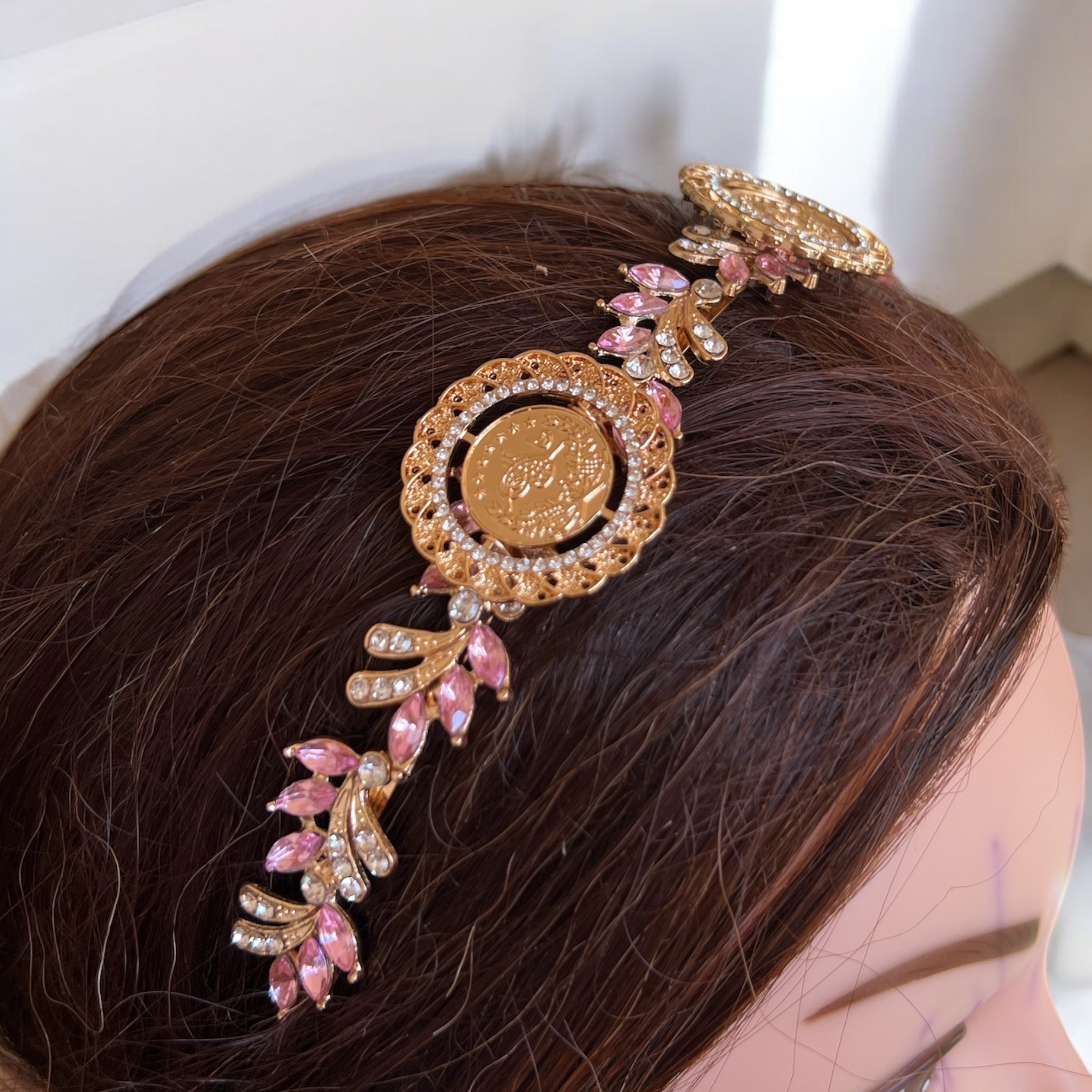 Hamama three coins pink and gold headband