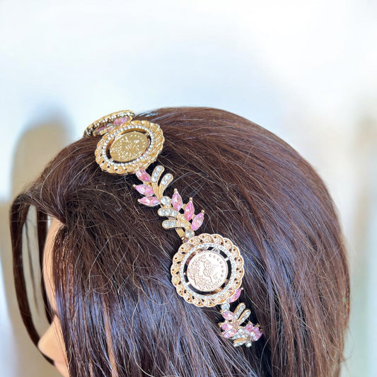 Hamama three coins pink and gold headband