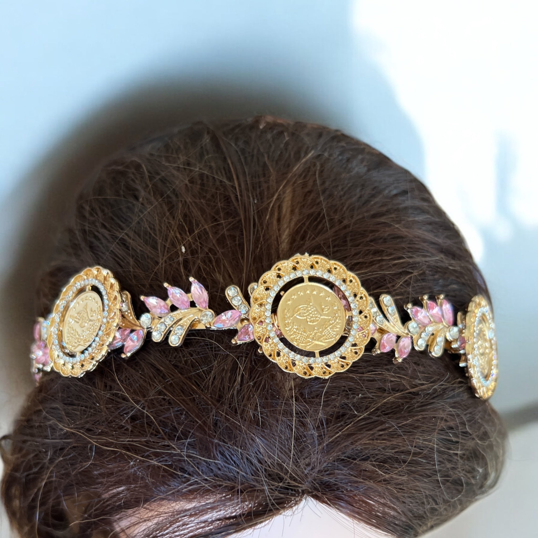 Hamama three coins pink and gold headband
