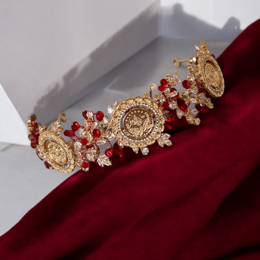 Baqa al-Gharbiya Red and Gold three coins headband