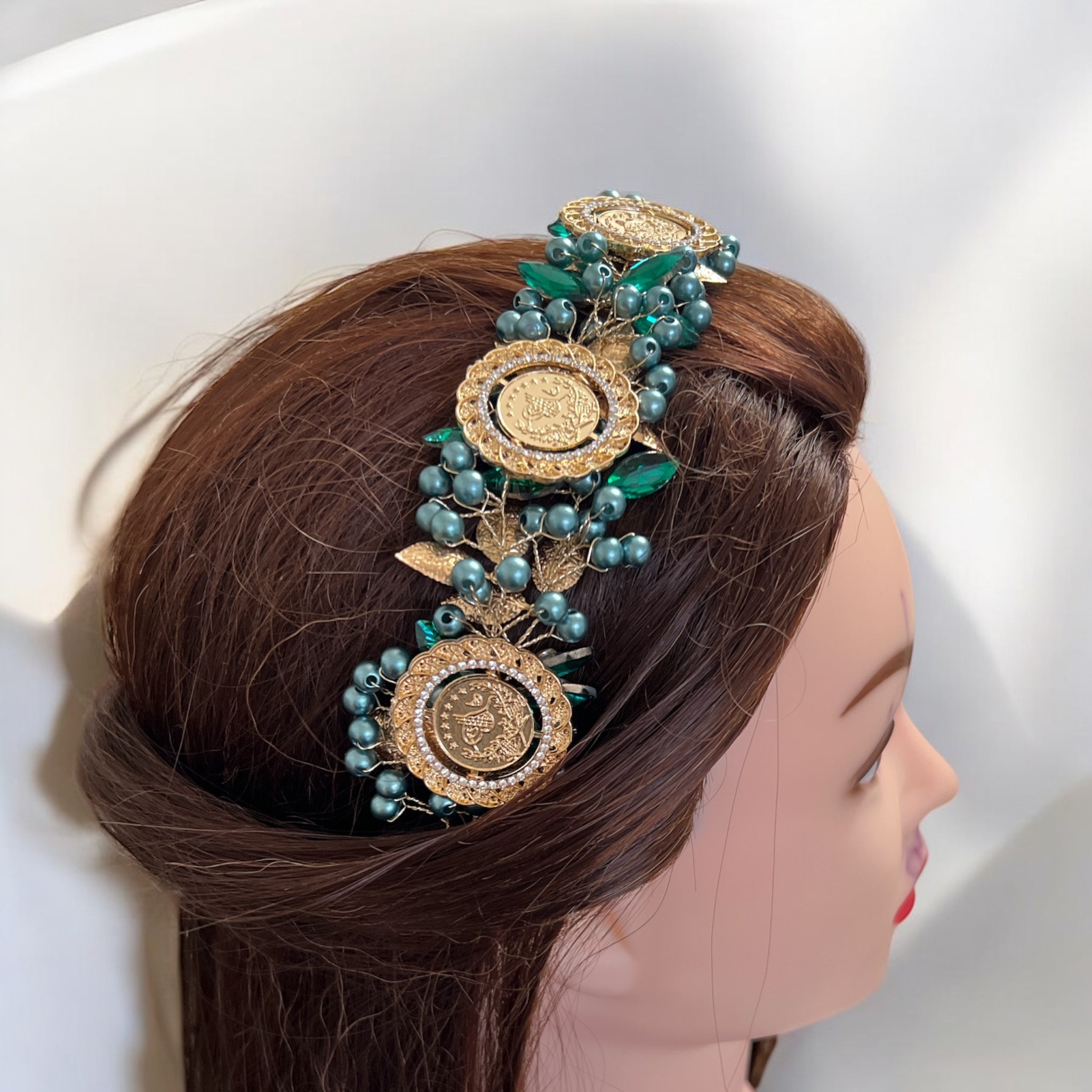 Suhayta turquoise and Green five coins headpiece