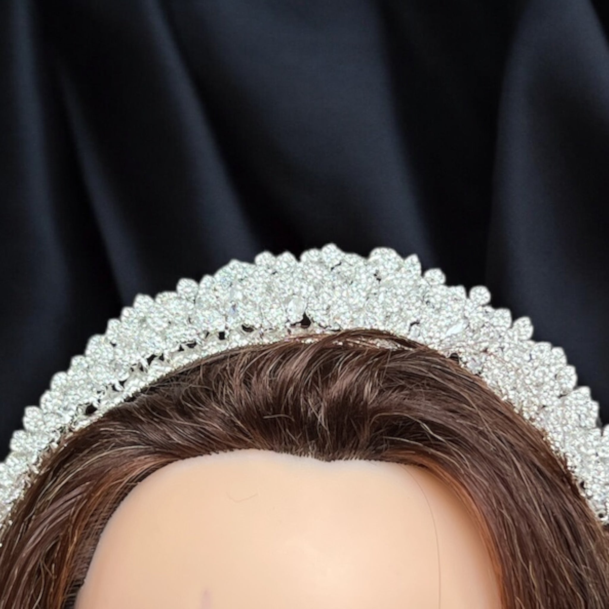 Yafa Zircon Stone Big Size Bridal Crown - Silver