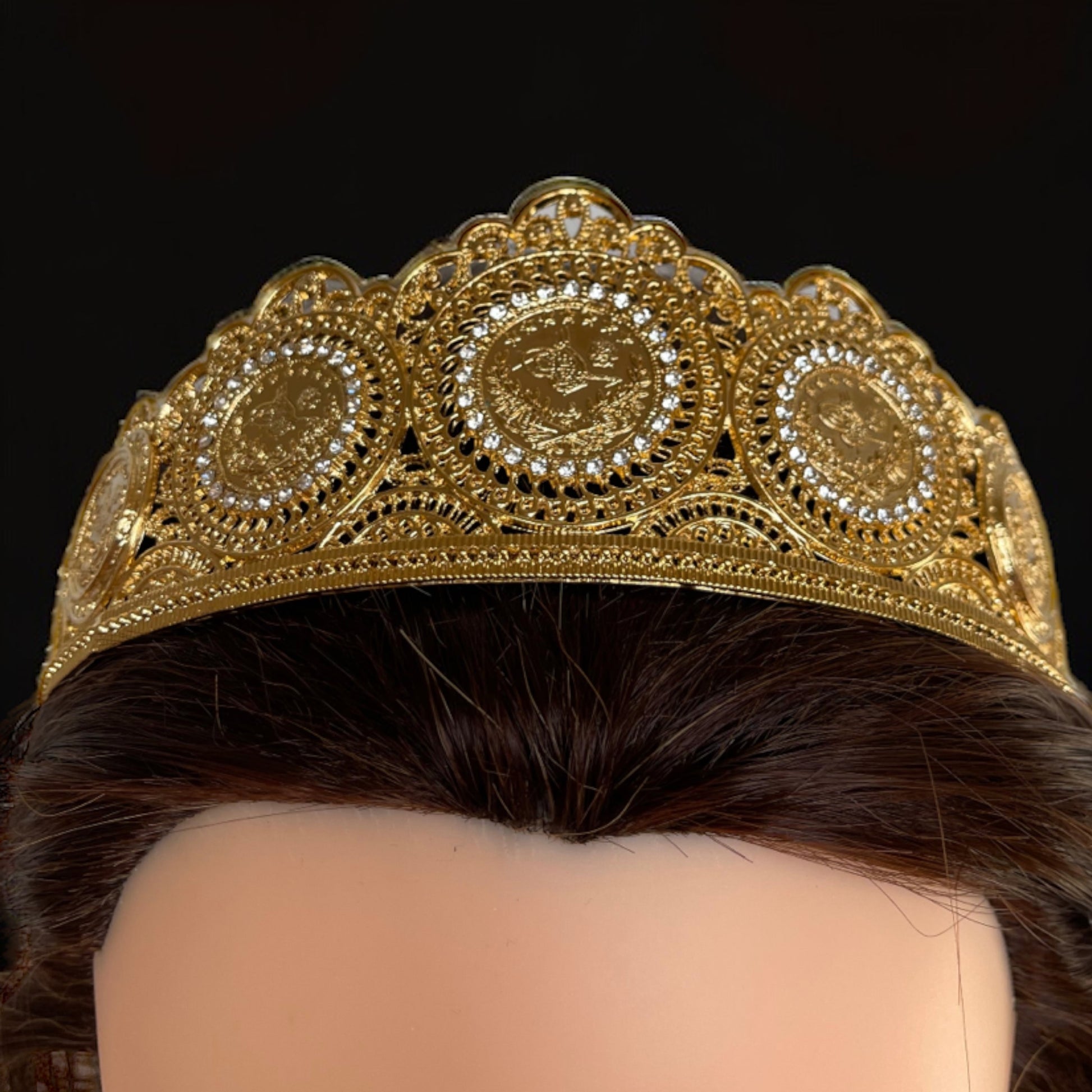 Surif Gold Tone Henna crown with lira Fashion design Surif Gold crown