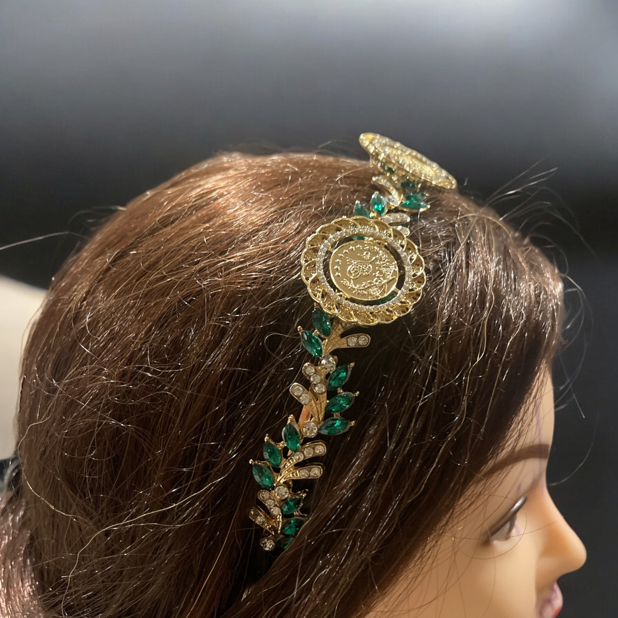 Hamama three coins green and gold headband