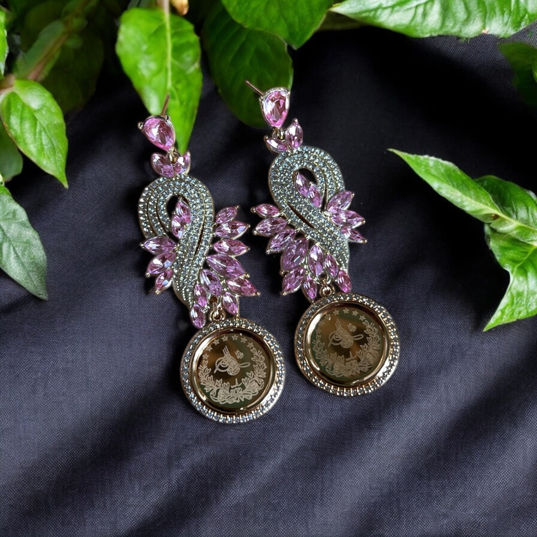 Al-Khadr Gold and pink coin earrings