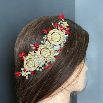 Kifl Harith red and pearls three coins hair comb