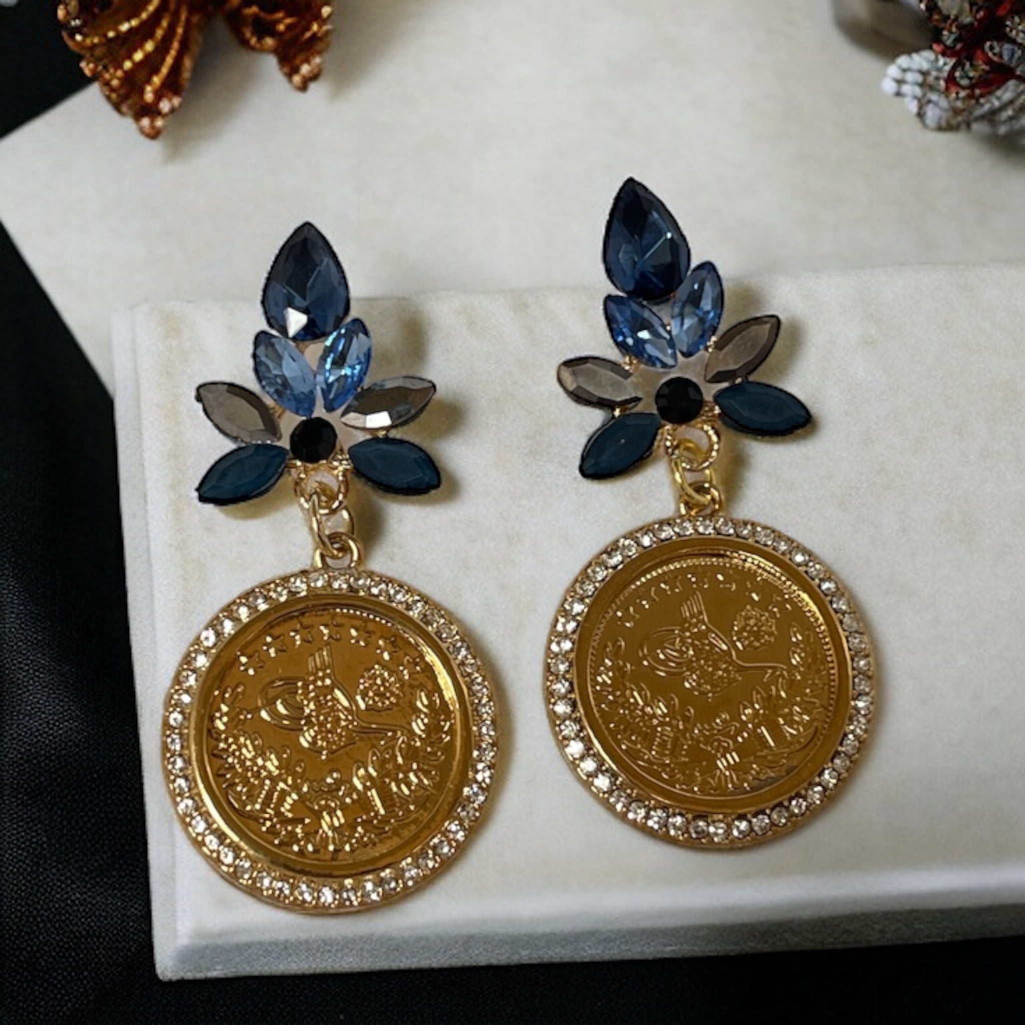 Al-Yamun Blue and gold lira earrings