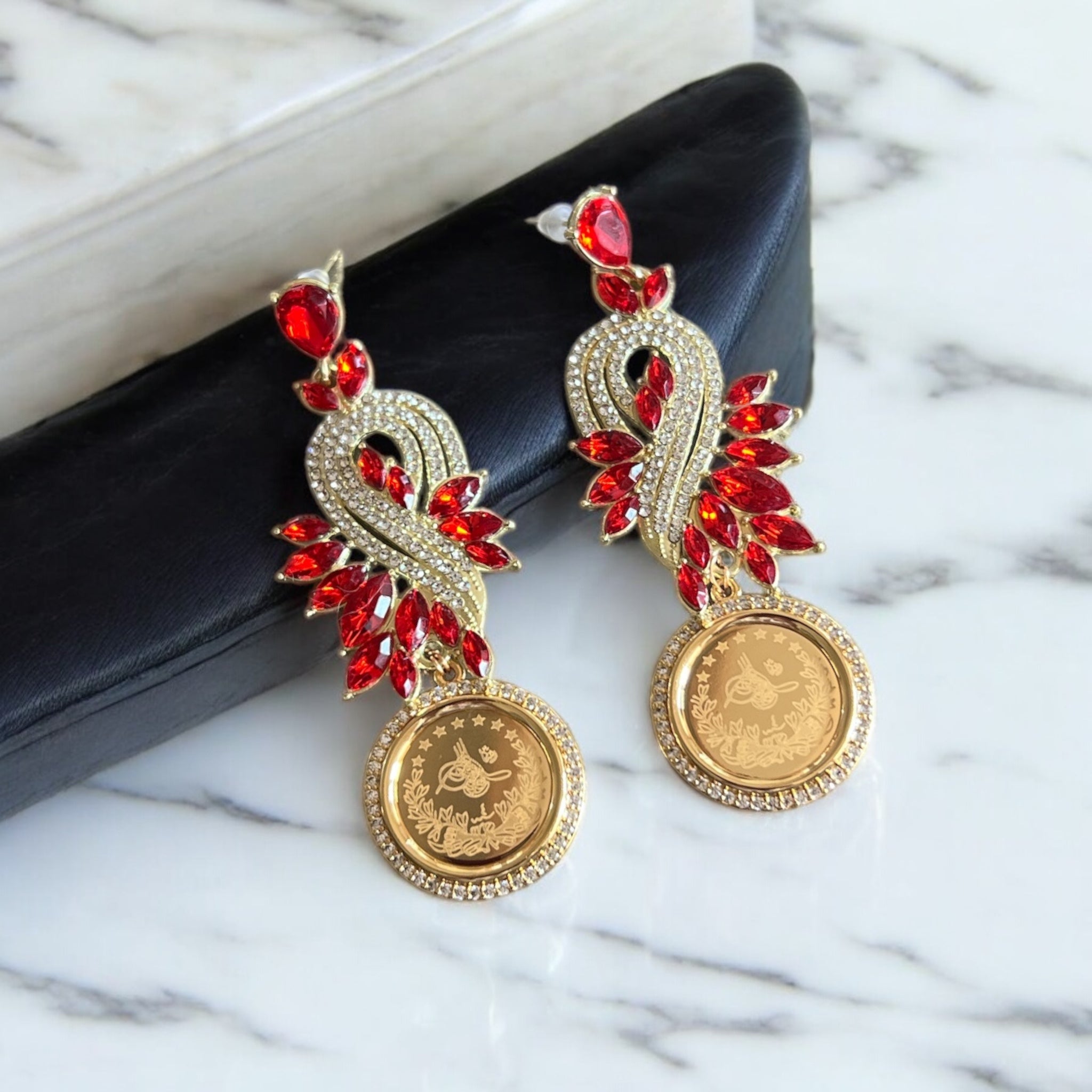 Al-Khadr Gold and Red coin earrings