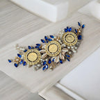 Kifl Harith blue and pearls three coins hair comb