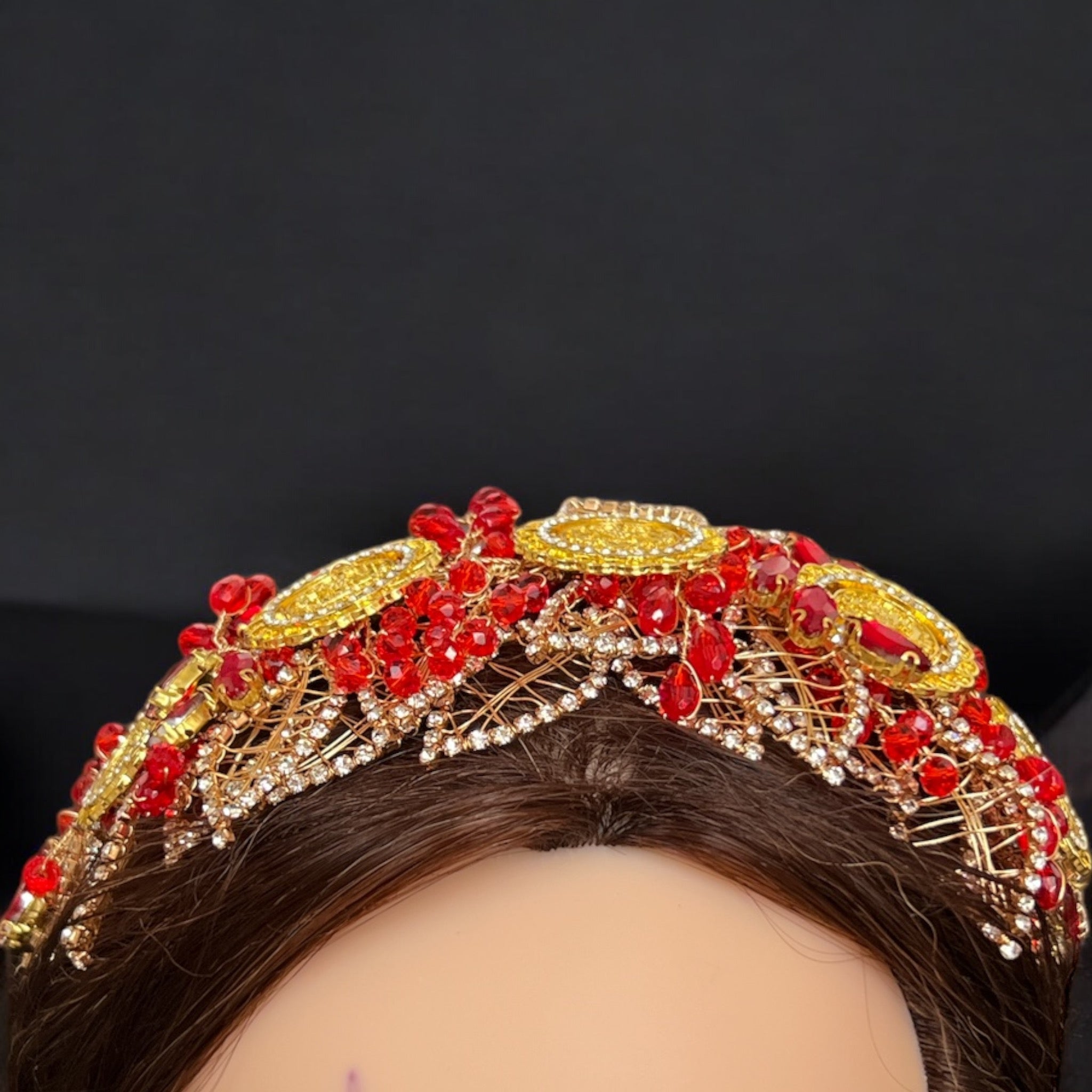Askar large Red and Gold five coins headpiece