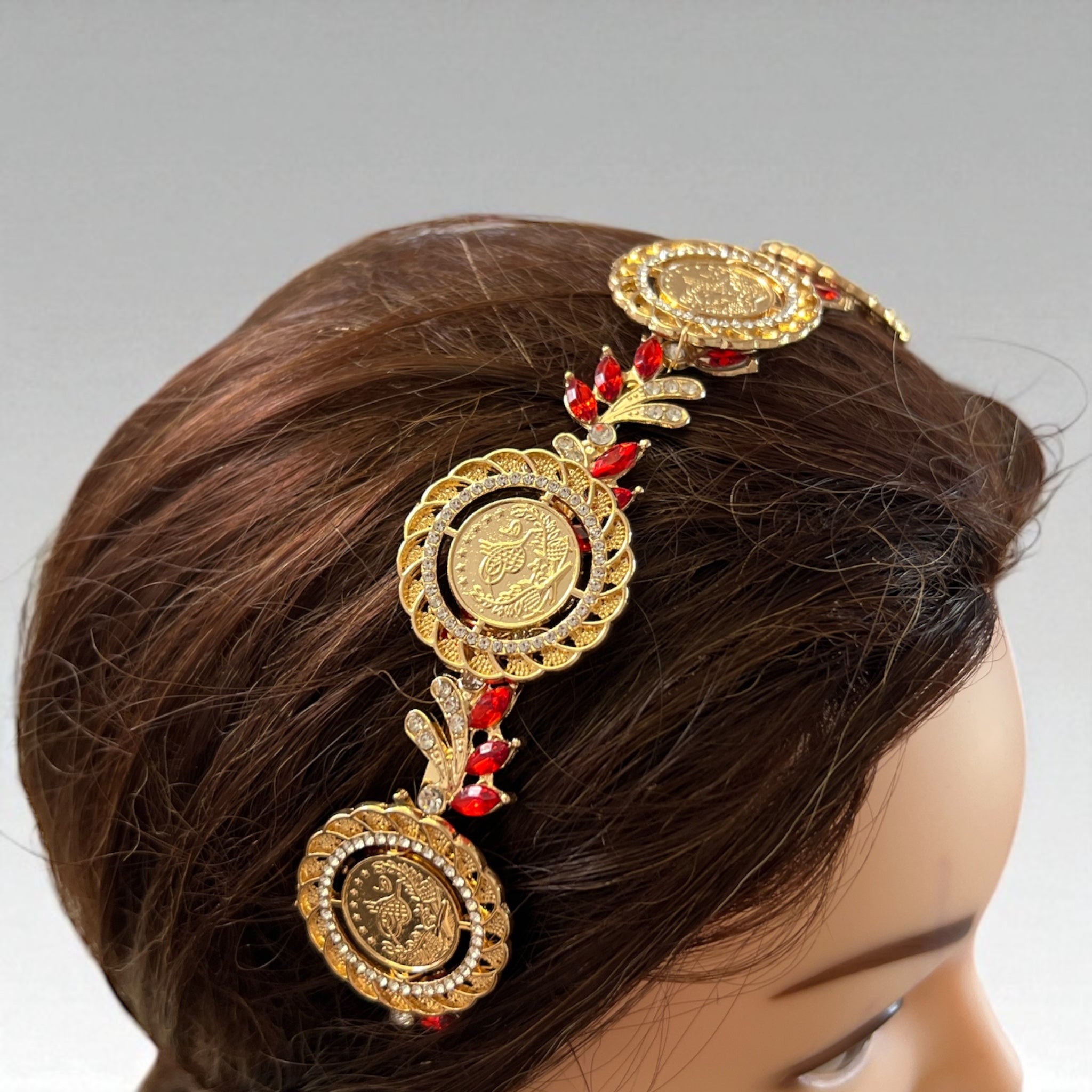 Hamama II five coins red and gold headband