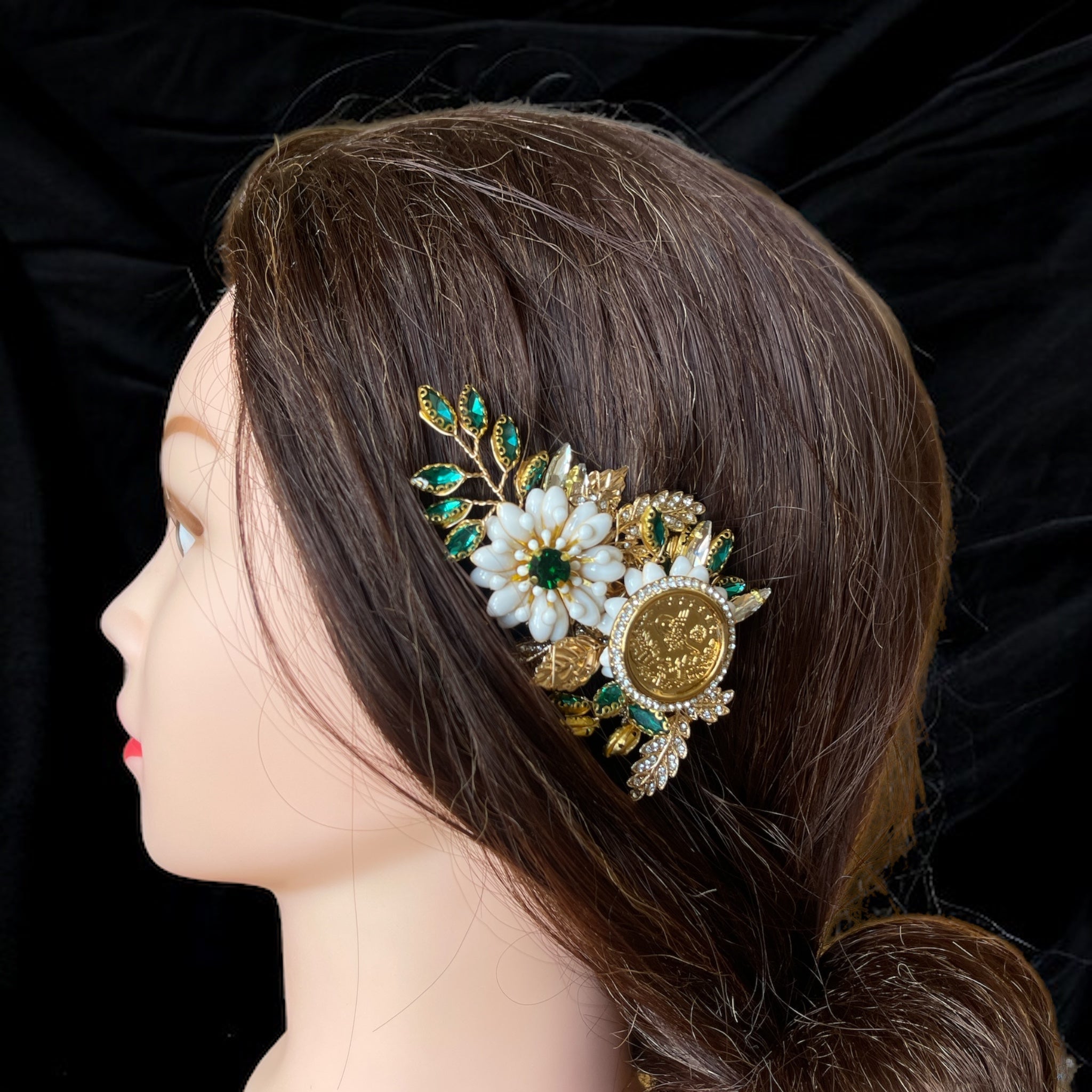 Ya'bad mini coin Green-Gold hair clip