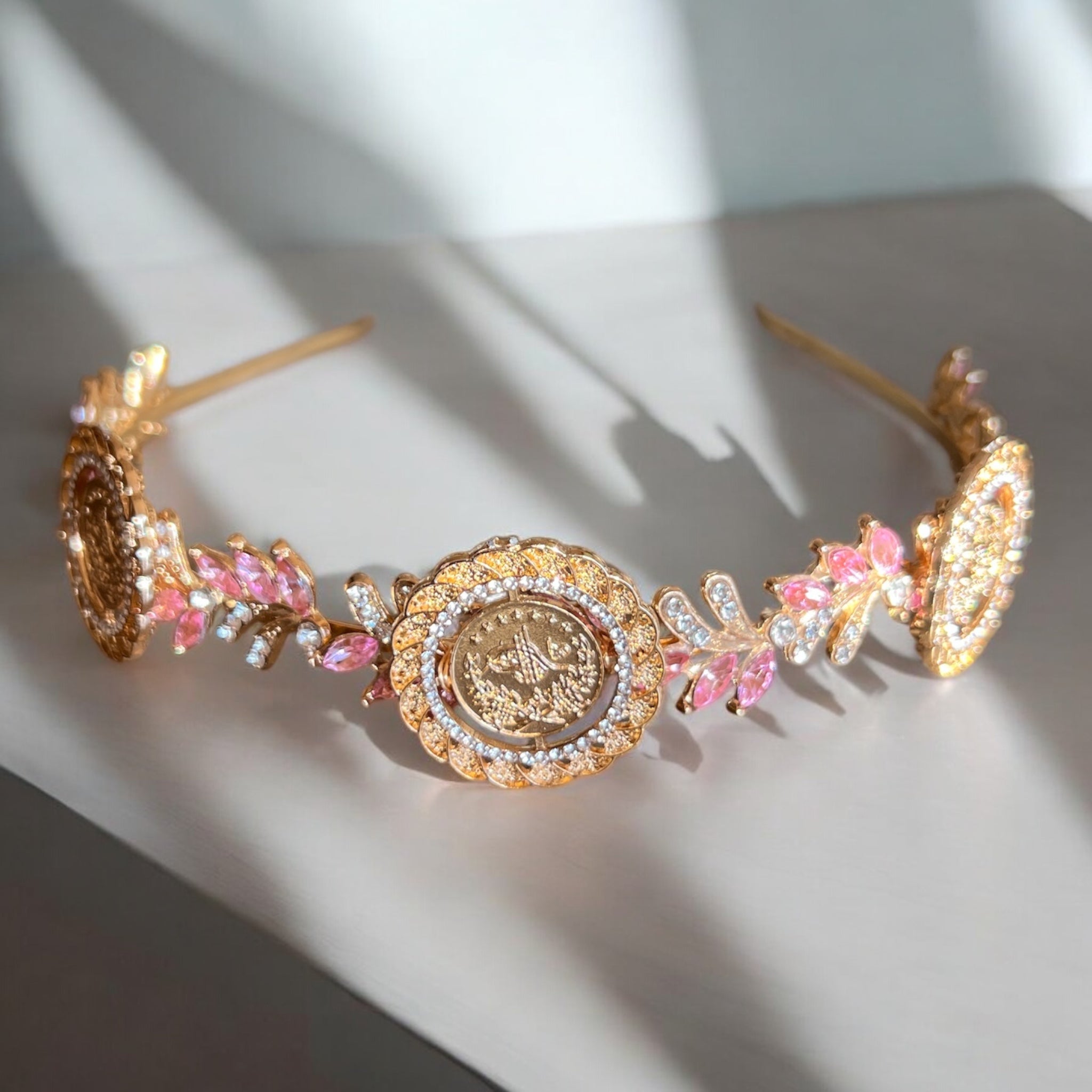 Hamama three coins pink and gold headband