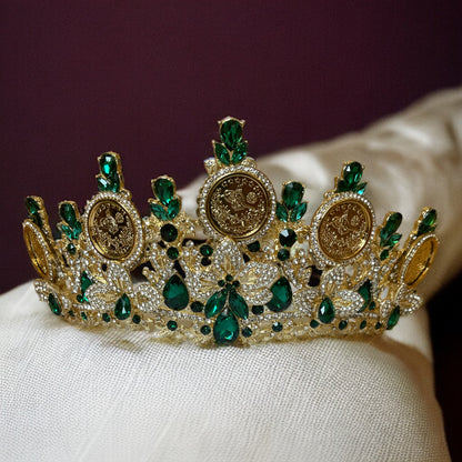 Beitunia Green and Gold liras tiara/crown – Noor Crowns