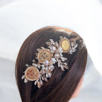 Surda II Gold-Pearls three coins headpiece comb