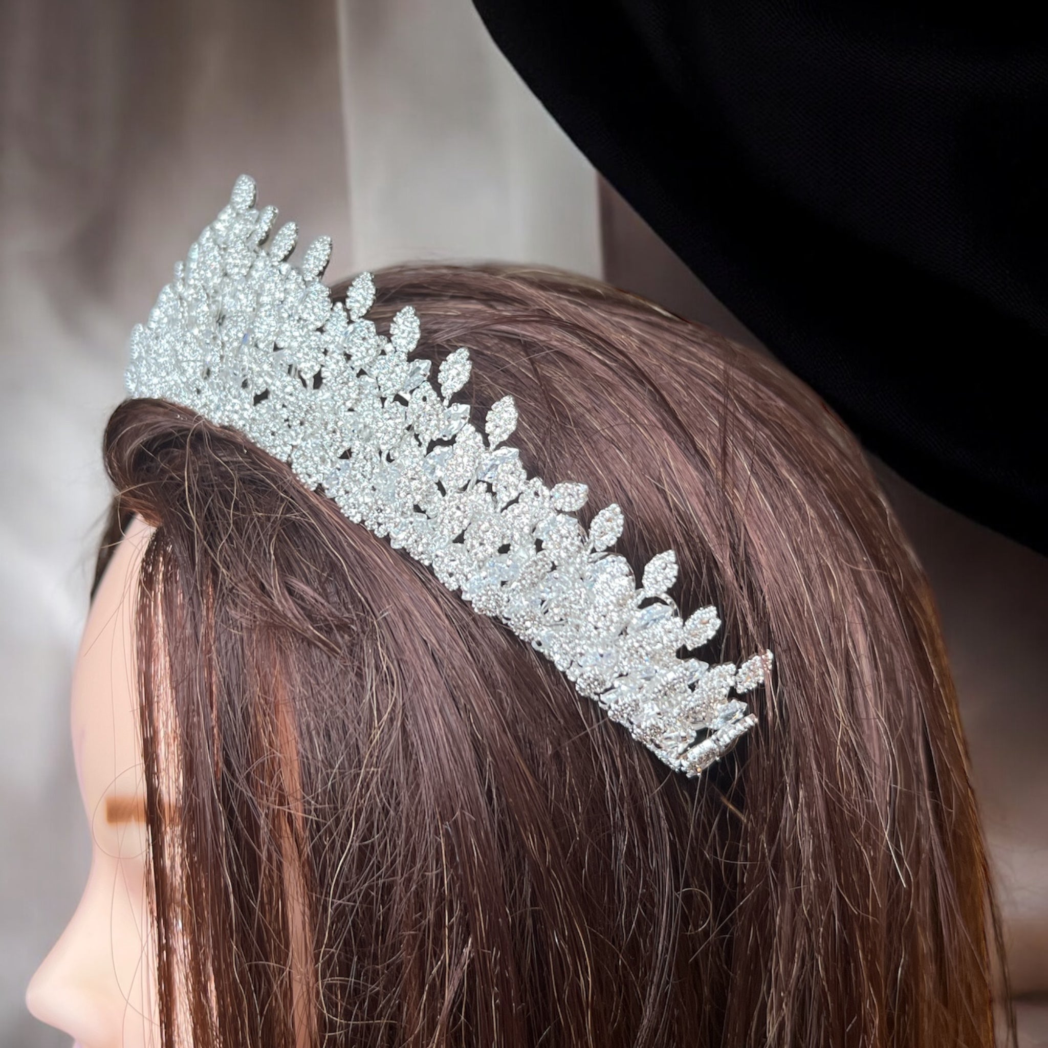 Yafa Zircon Stone Big Size Bridal Crown - Silver