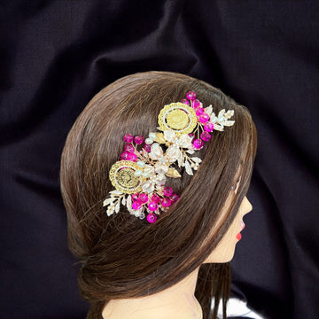 Al-Naqura pink flowers and coin hair comb