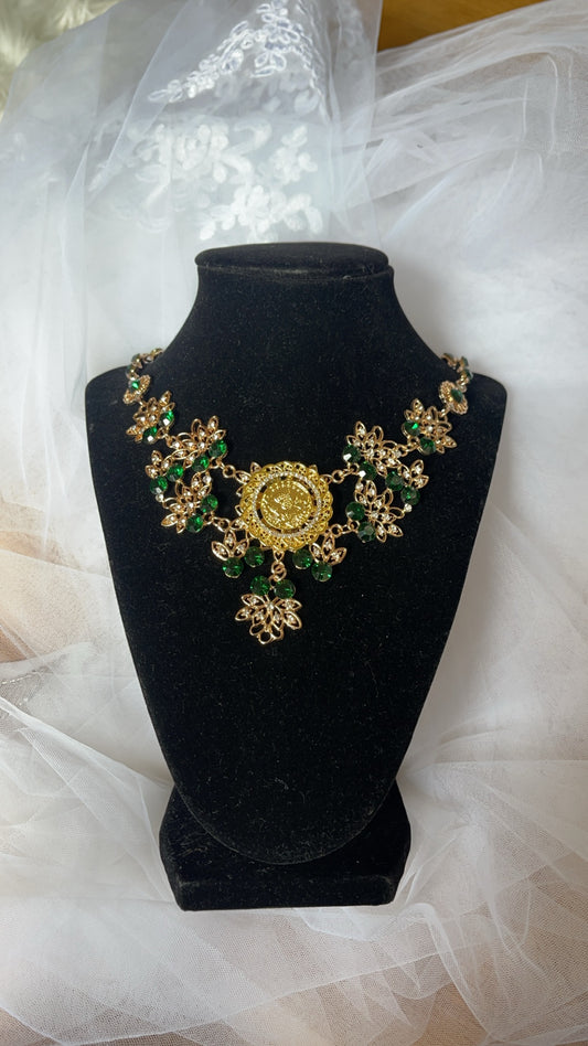 Al Majdal Gold Green with lira necklace