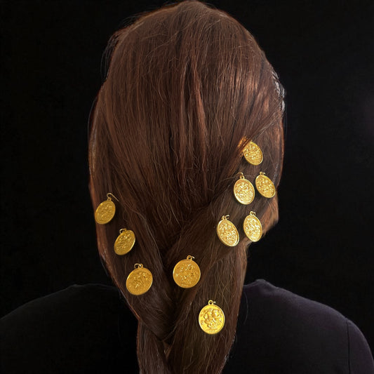 Ten coin poppy pins