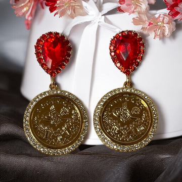 Red and Gold lira earrings