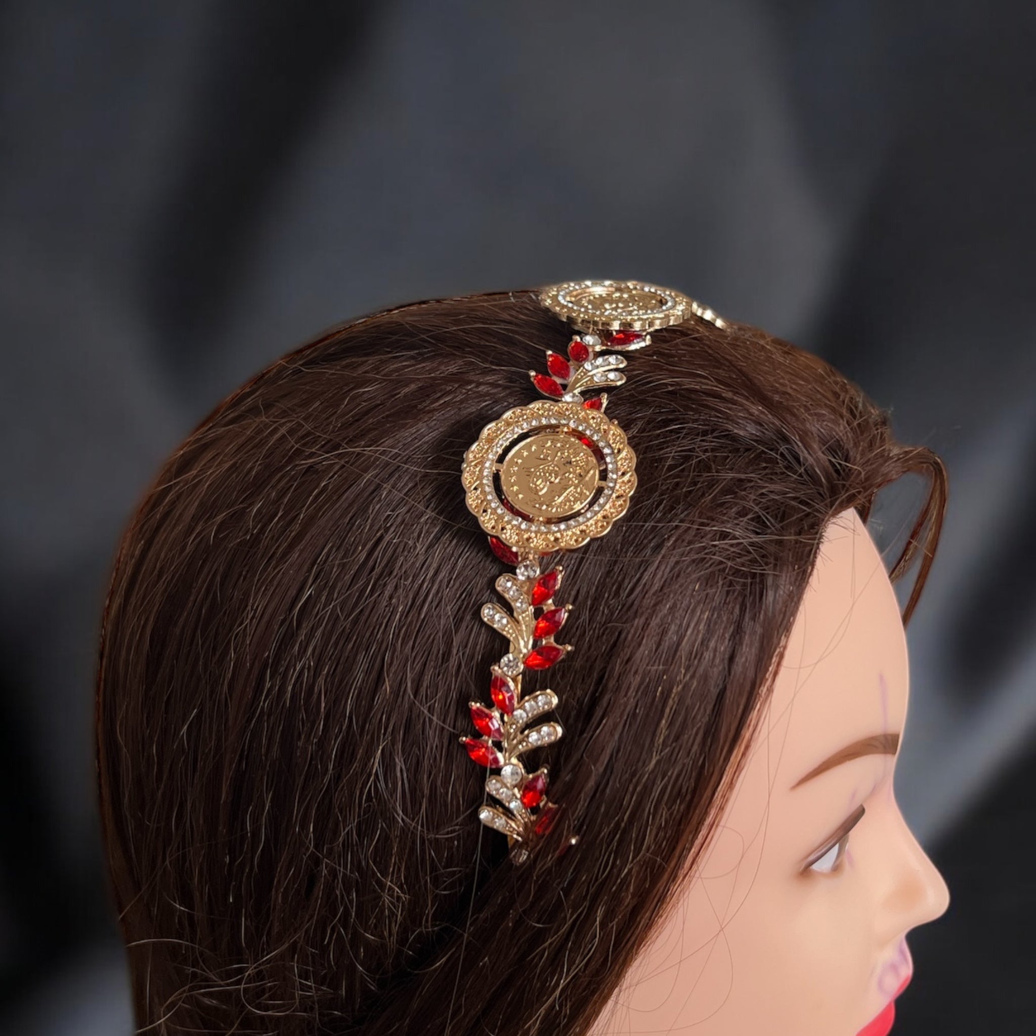 Hamama three coins red and gold headband