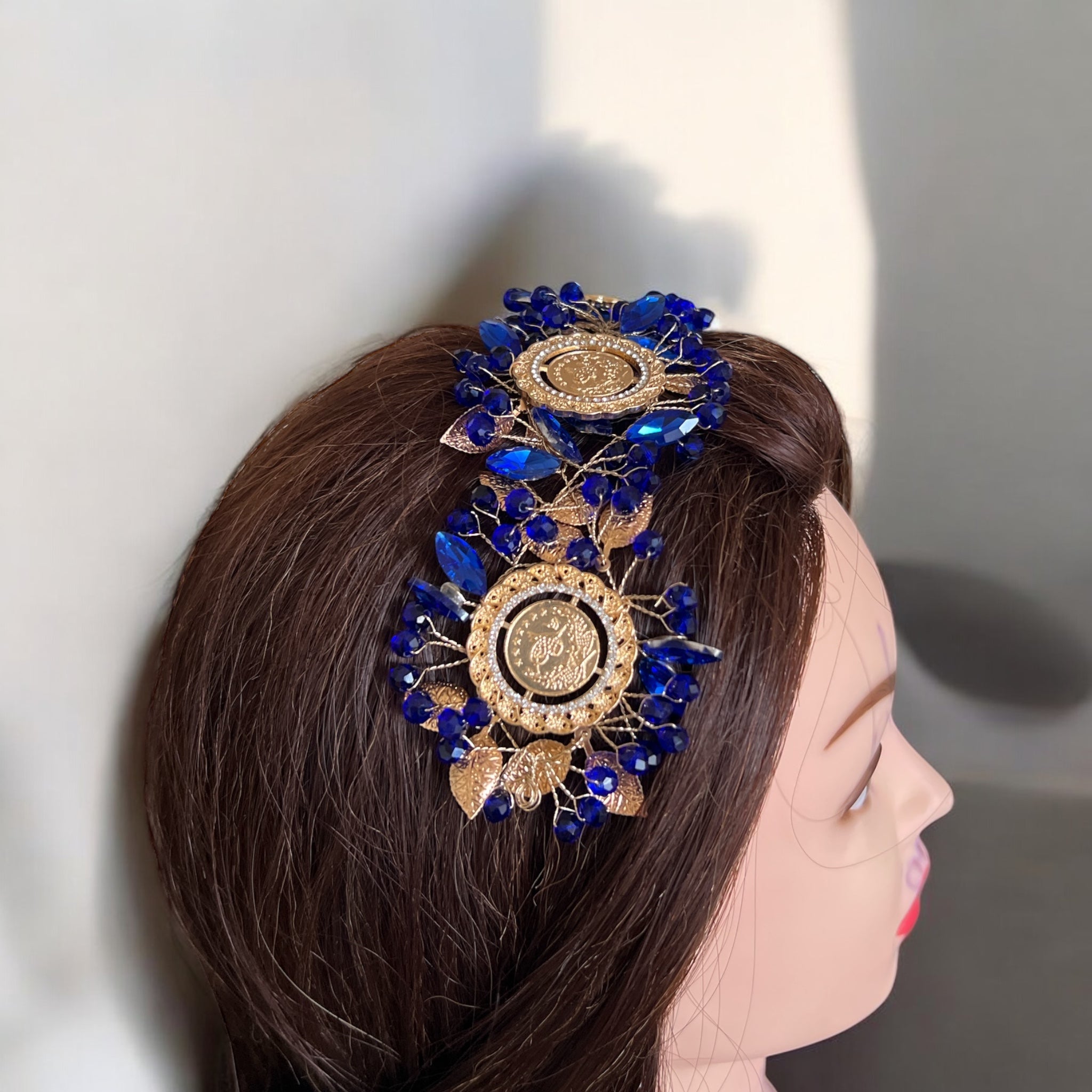 Majdal Shams blue and gold four coins headpiece