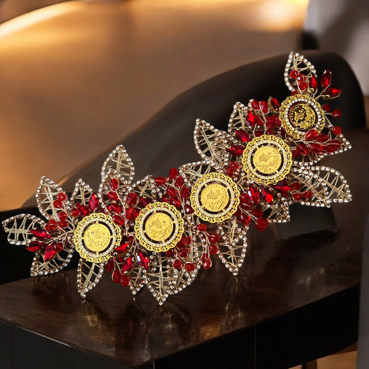 Askar large Red and Gold five coins headpiece