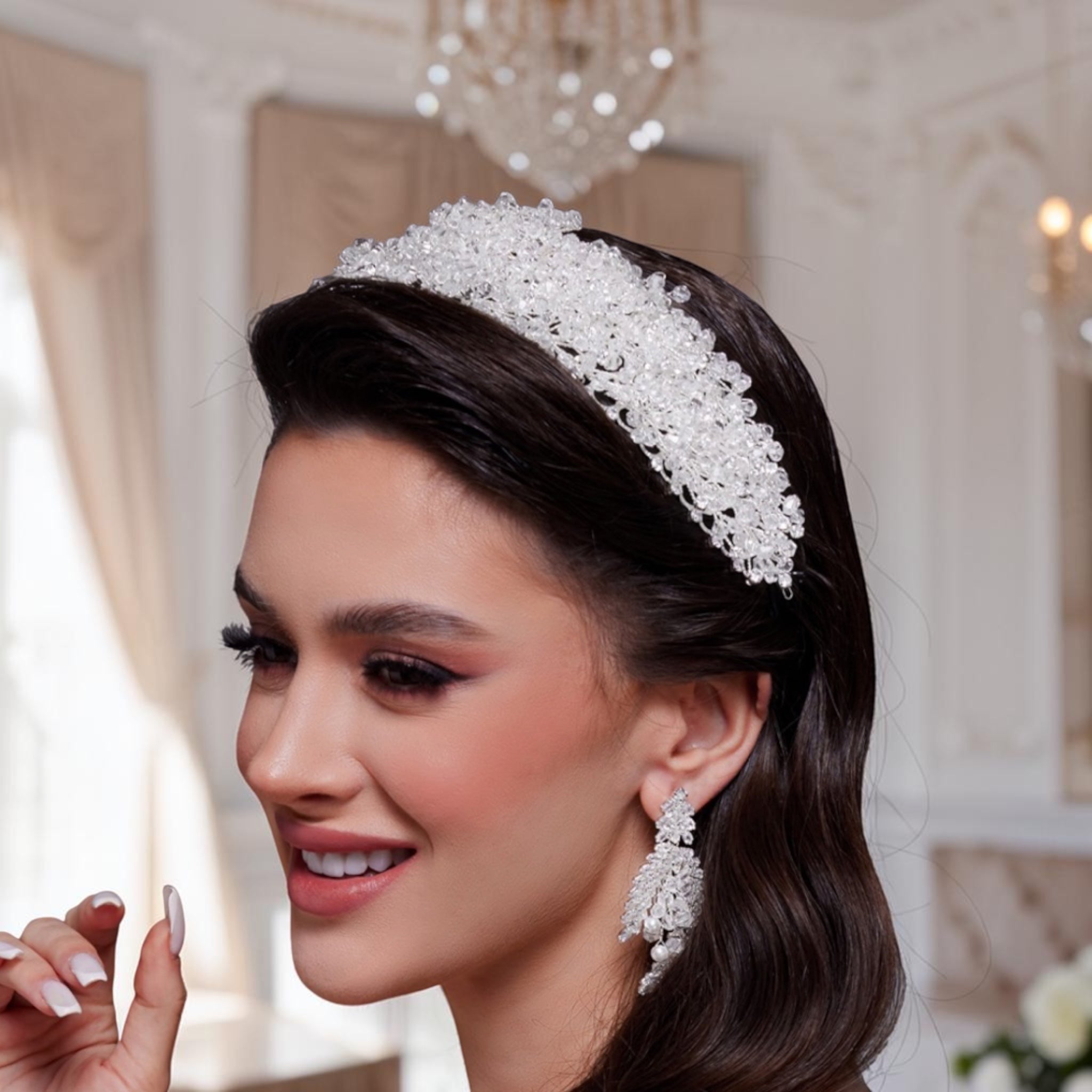 Sanniriya zircon stones and crystal beads headpiece
