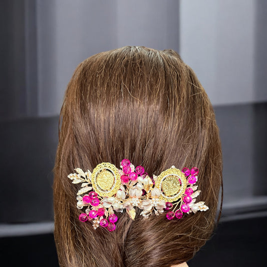 Al-Naqura pink flowers and coin hair comb