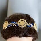 Hamama three coins blue and gold headband