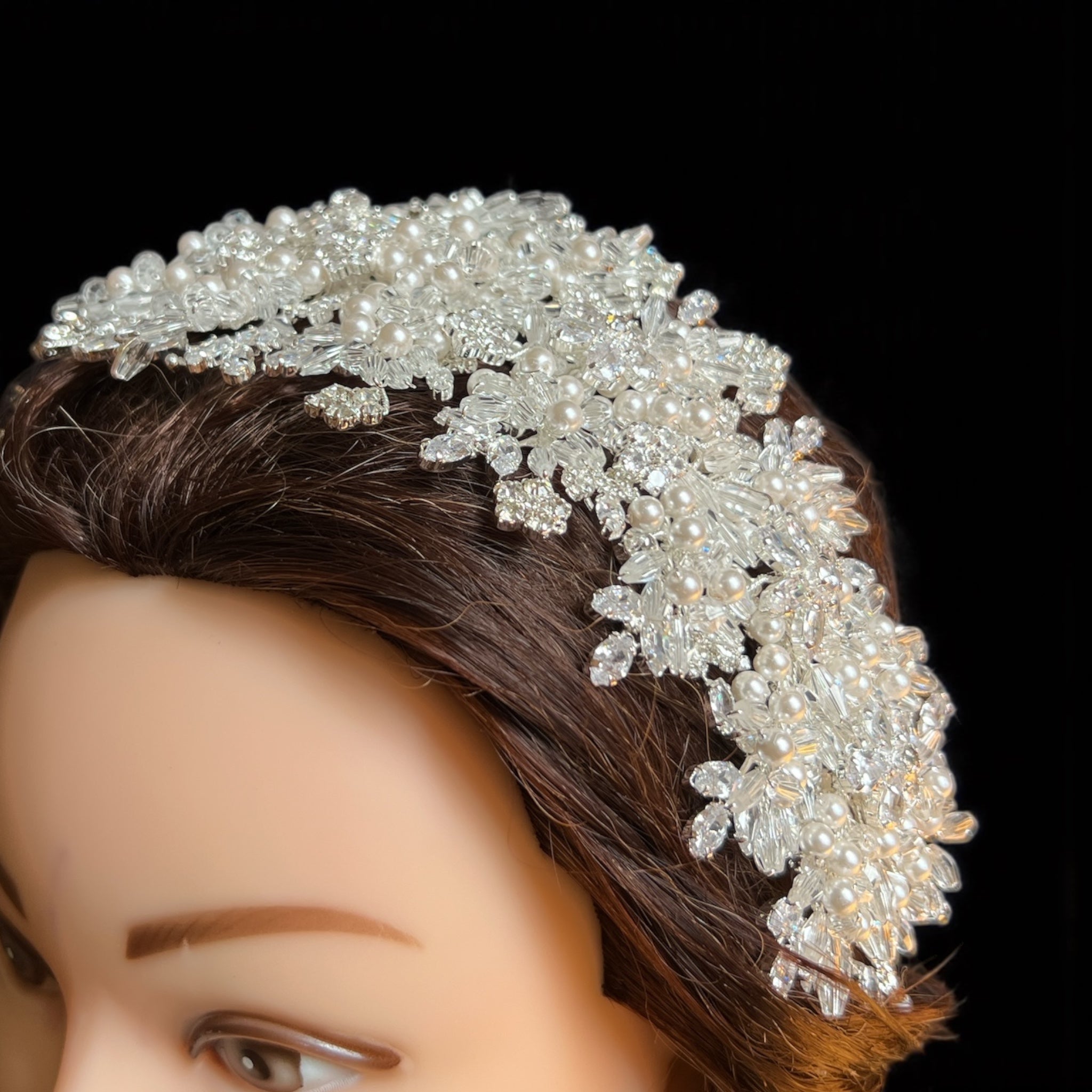 Julis luxury Bride crystal and pearls headpiece
