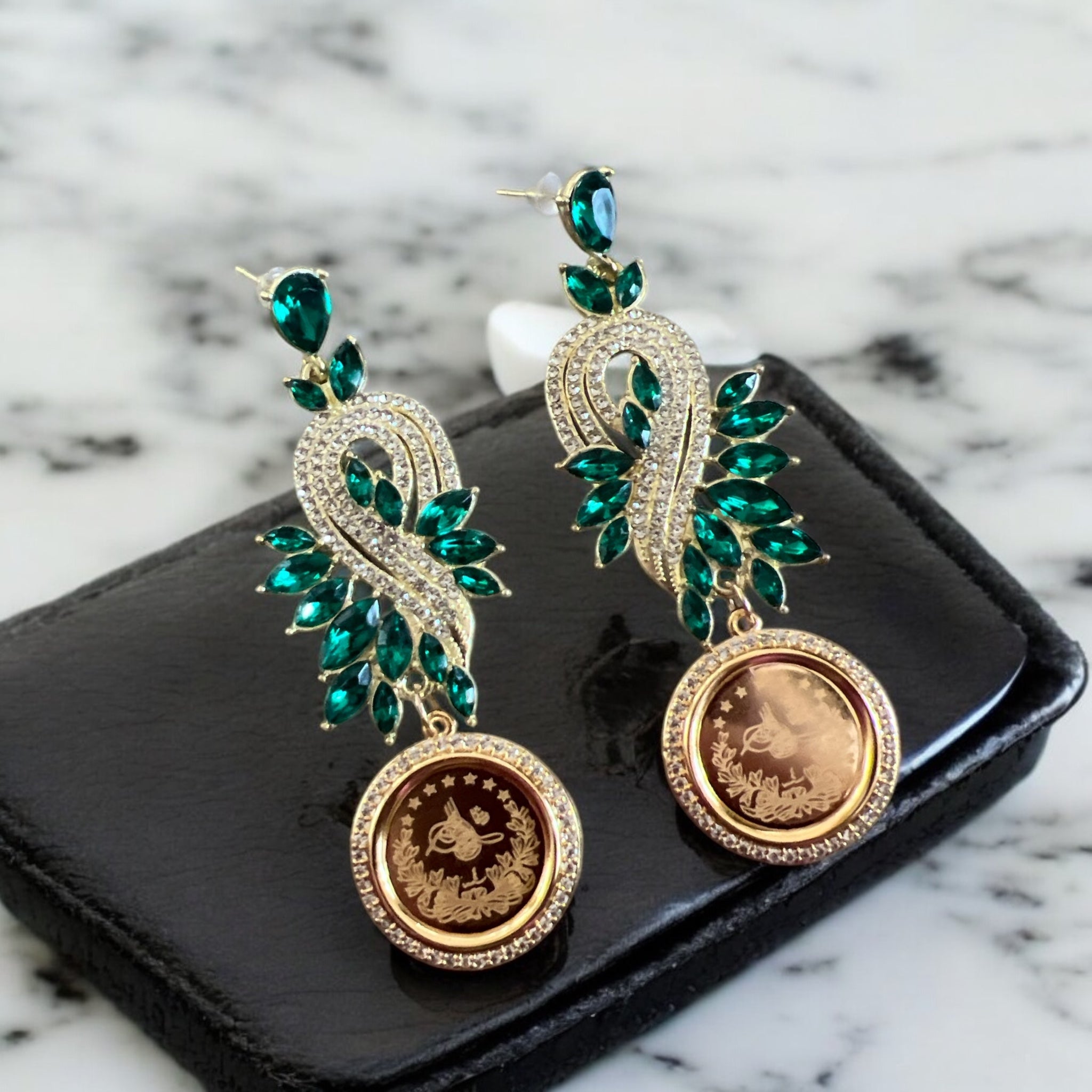 Al-Khadr Gold and Green coin earrings