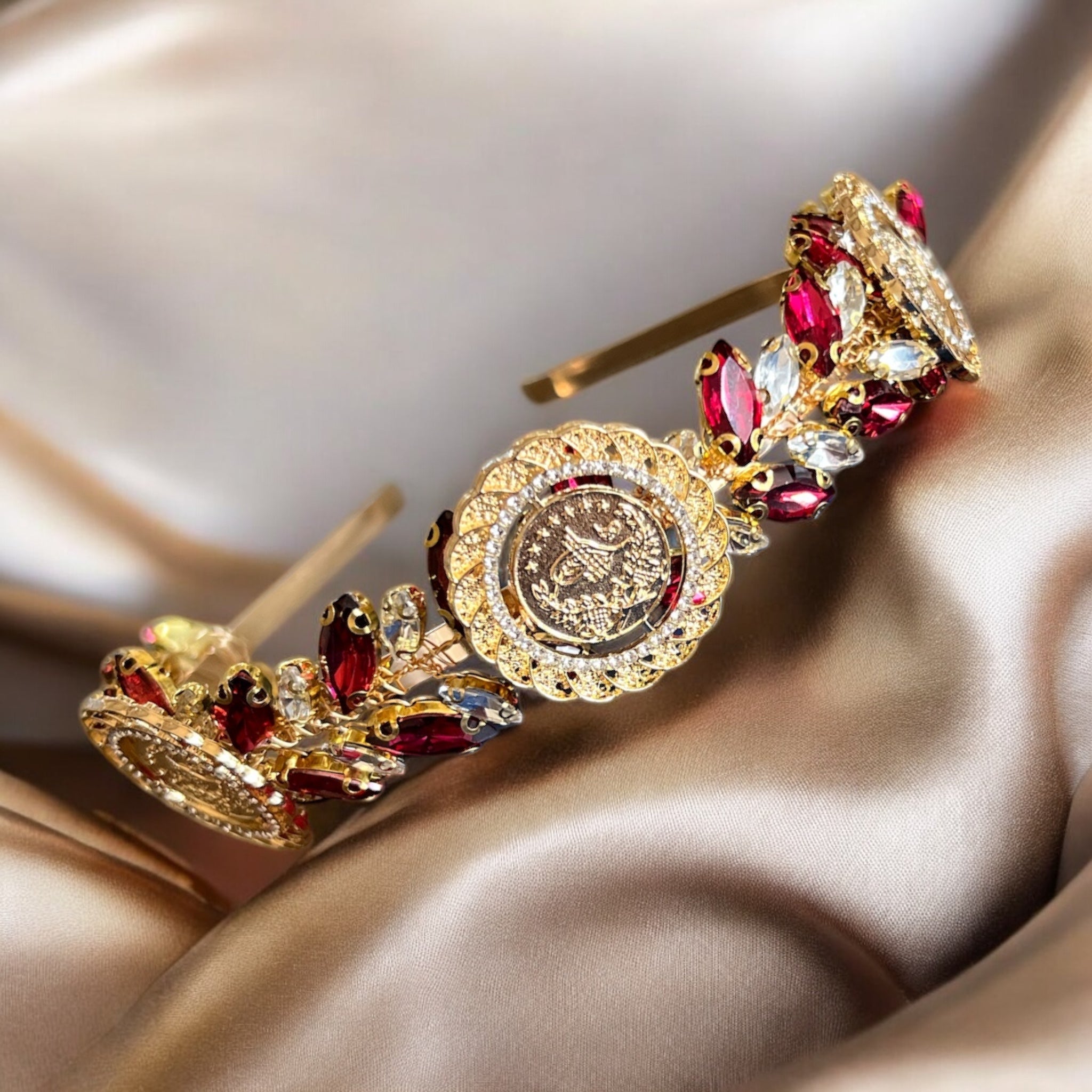 Dayr Tarif II Gold and Burgundy headband