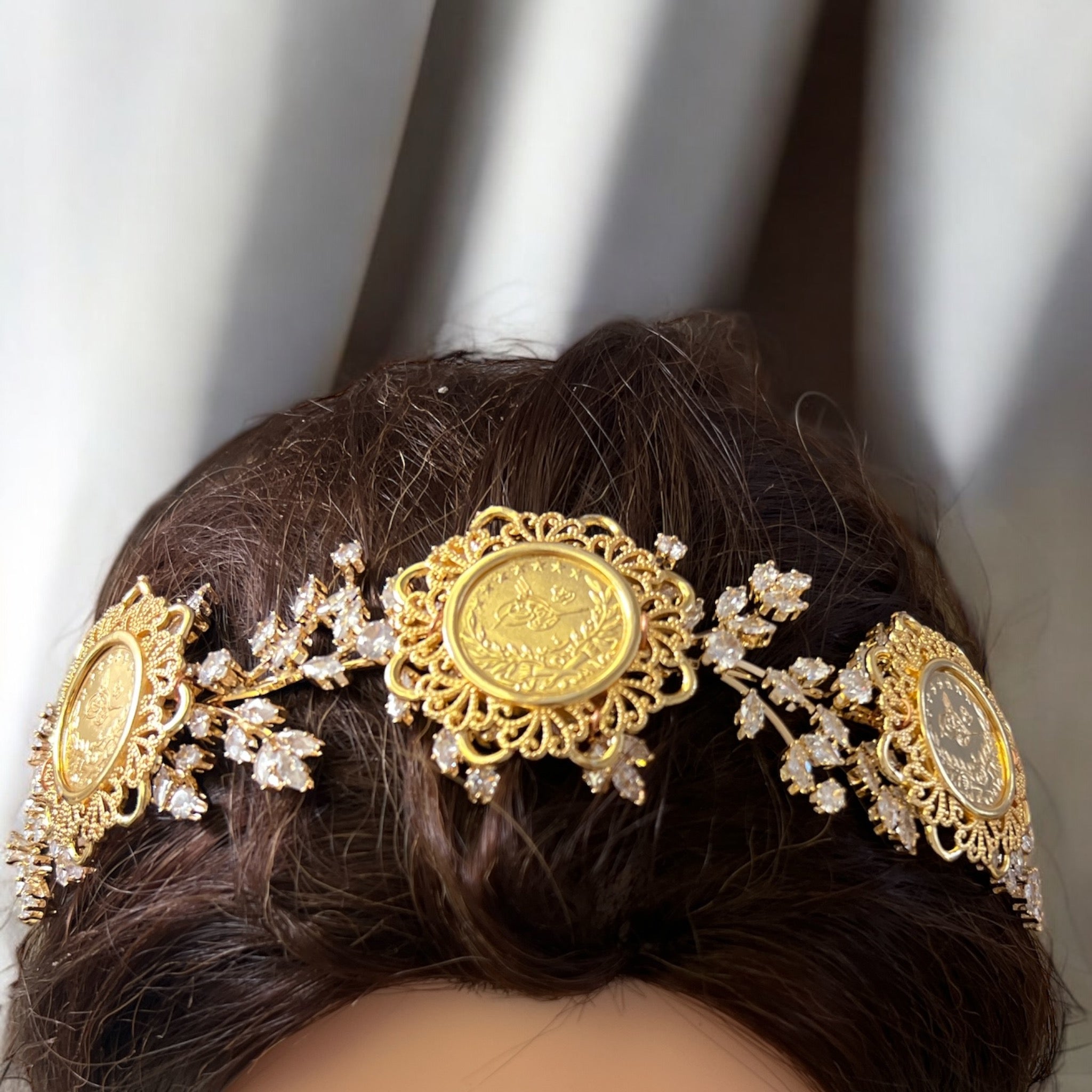 Marah Ma'ala three coins gold and crystal headband