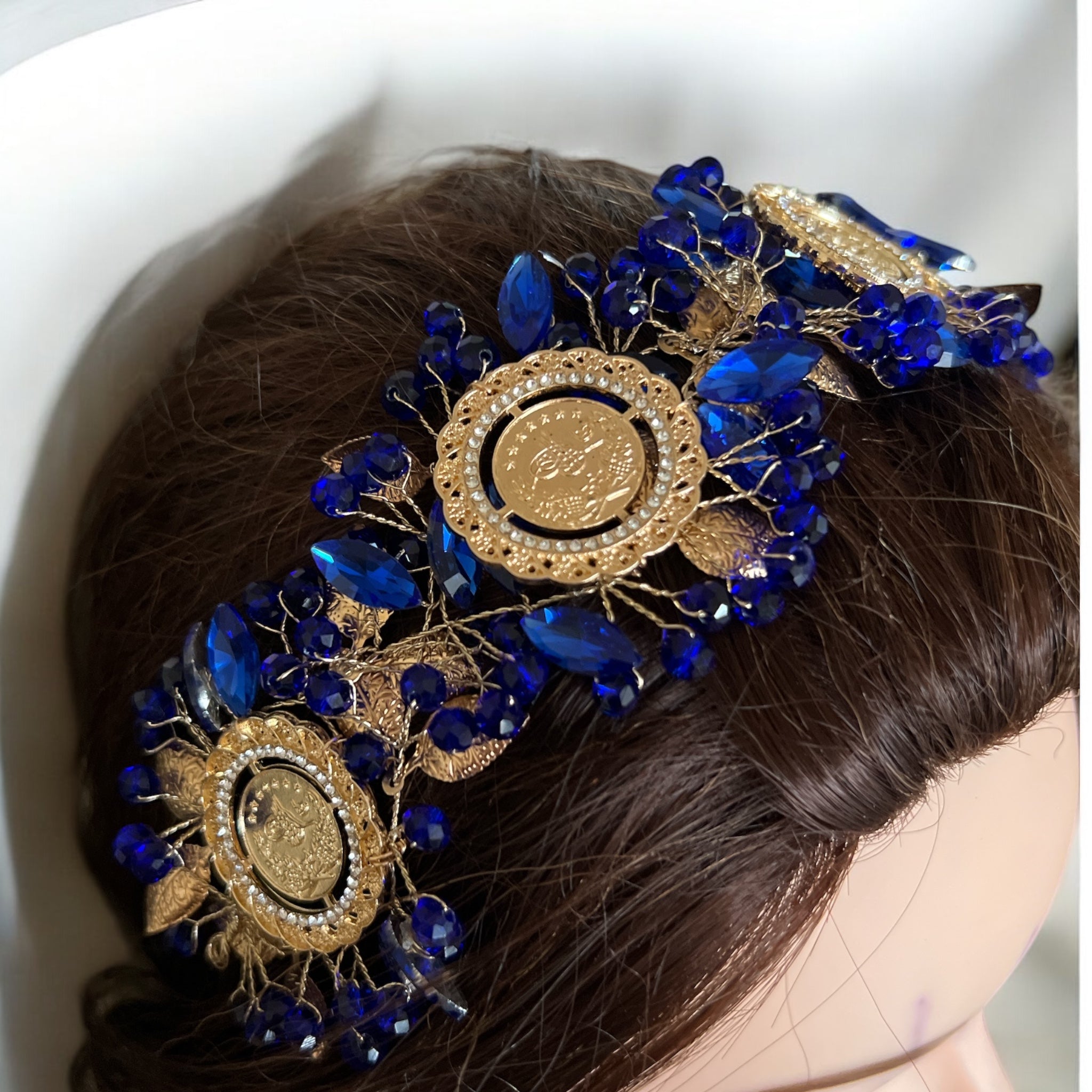 Majdal Shams blue and gold four coins headpiece