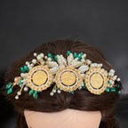 Qalandiya three coins green and gold headpiece comb