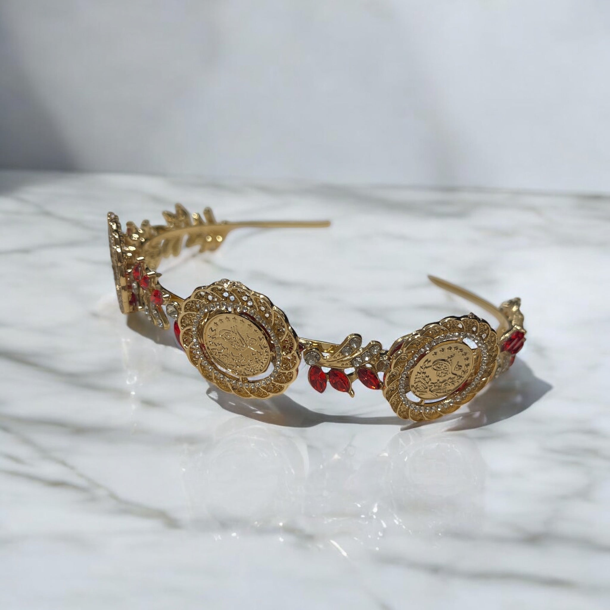 Hamama three coins red and gold headband