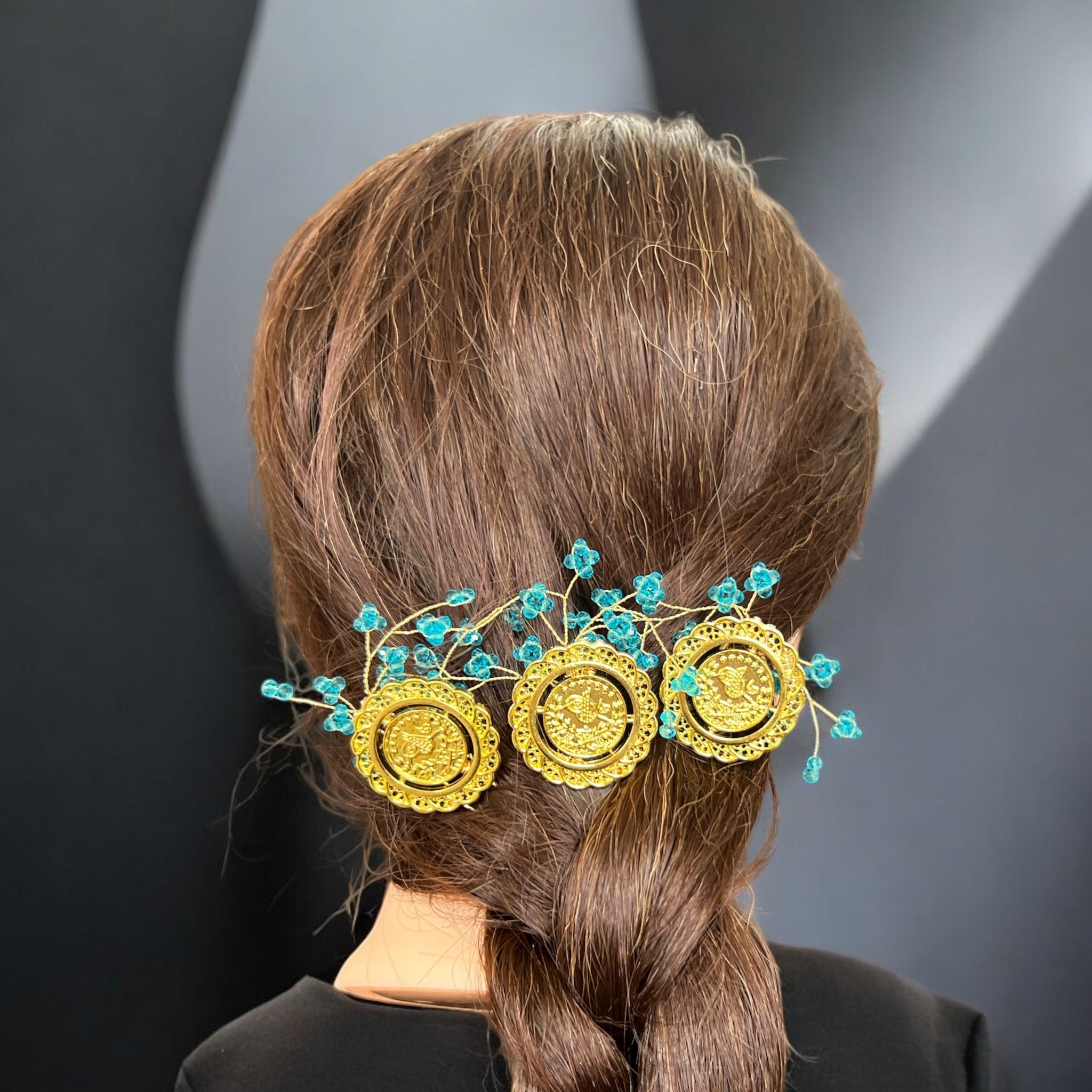 Duma three pcs hair accessories light blue and coins