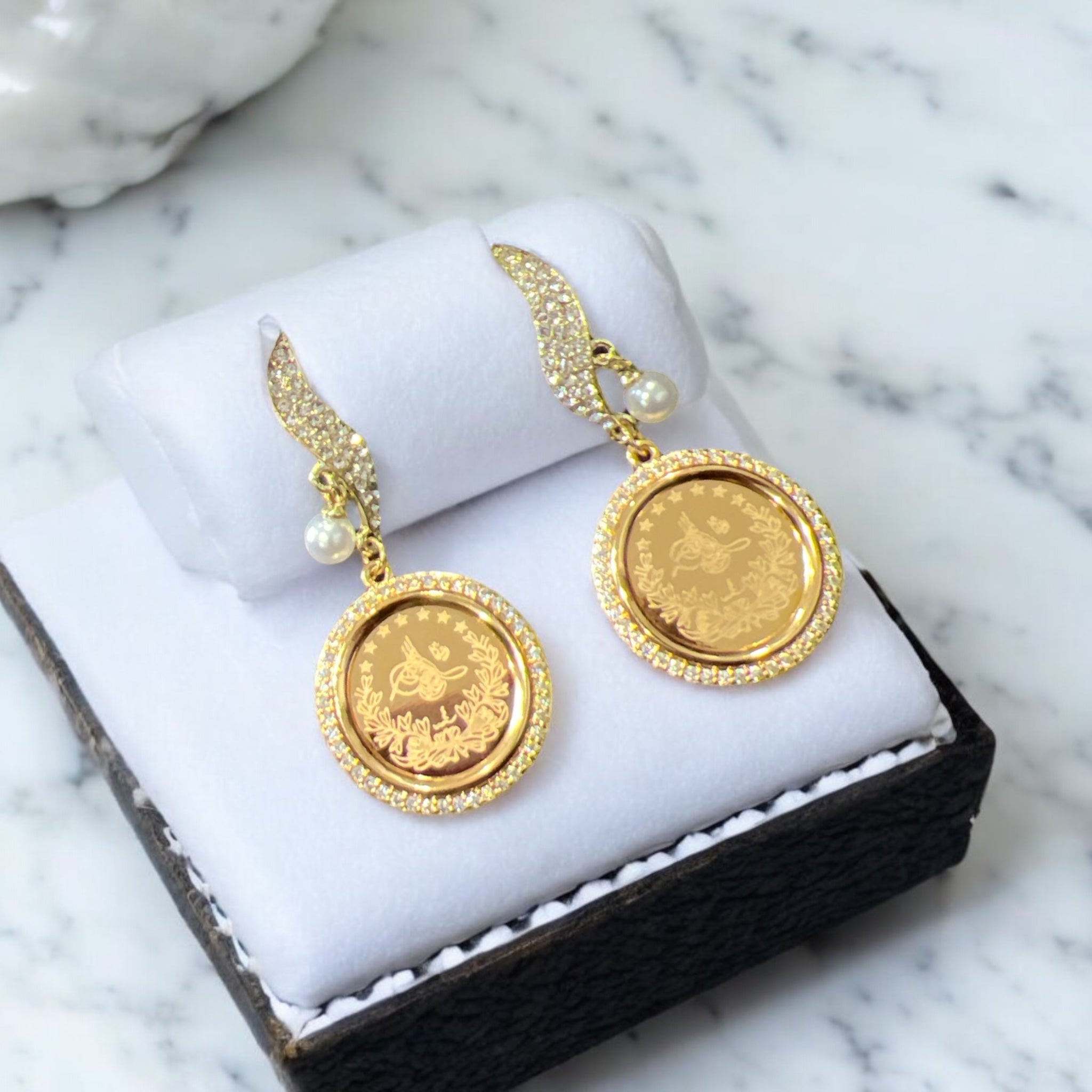 Al Jeab pearls coin earrings