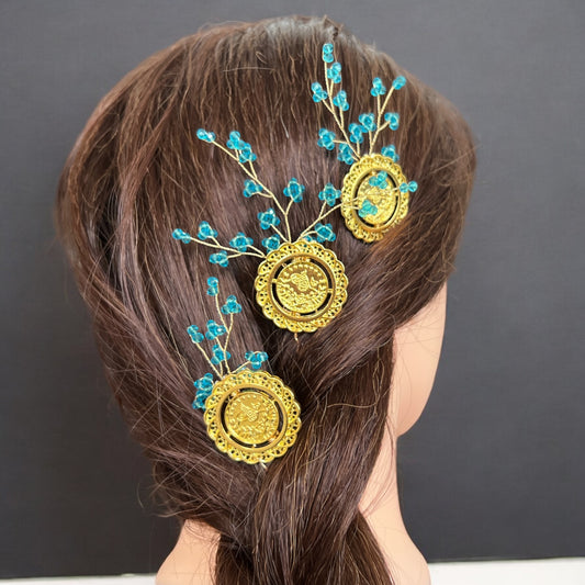 Duma three pcs hair accessories light blue and coins