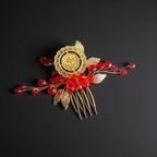 Makr Red Gold one coin comb hair accessories with intricate red and gold design.