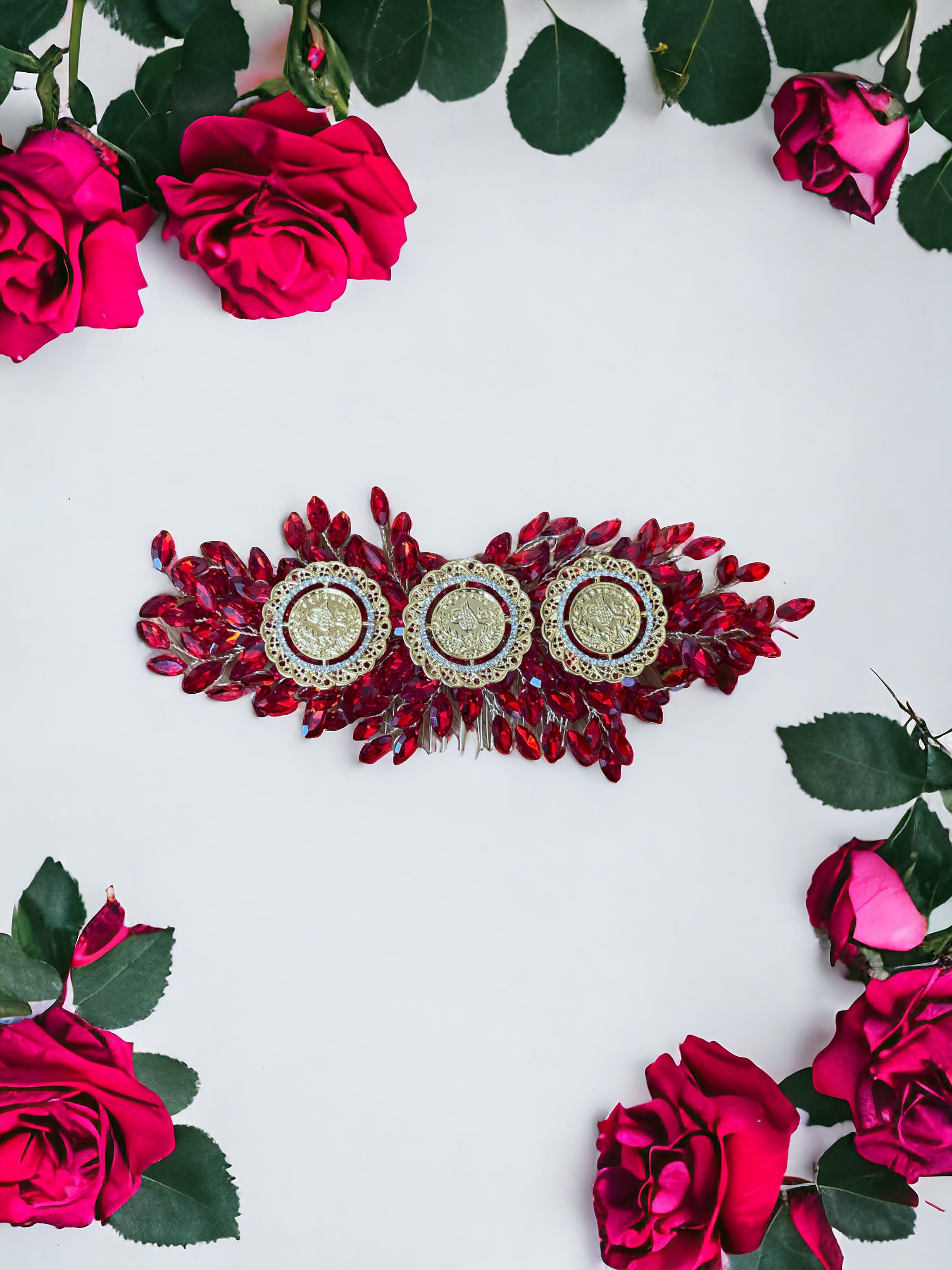 Al Fulija Red and coins hair comb