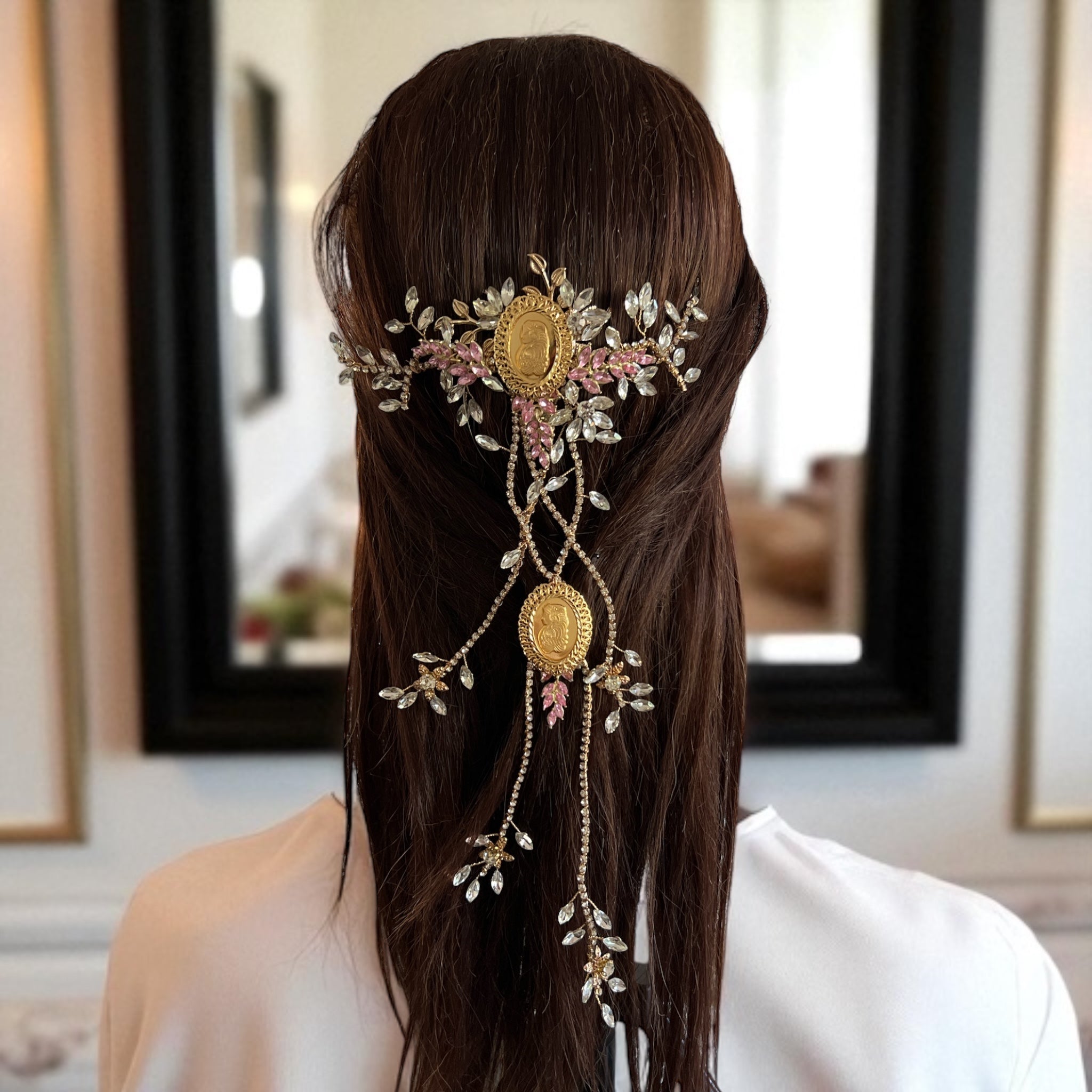 Bayt Dajan Gold and Pink comb headpiece