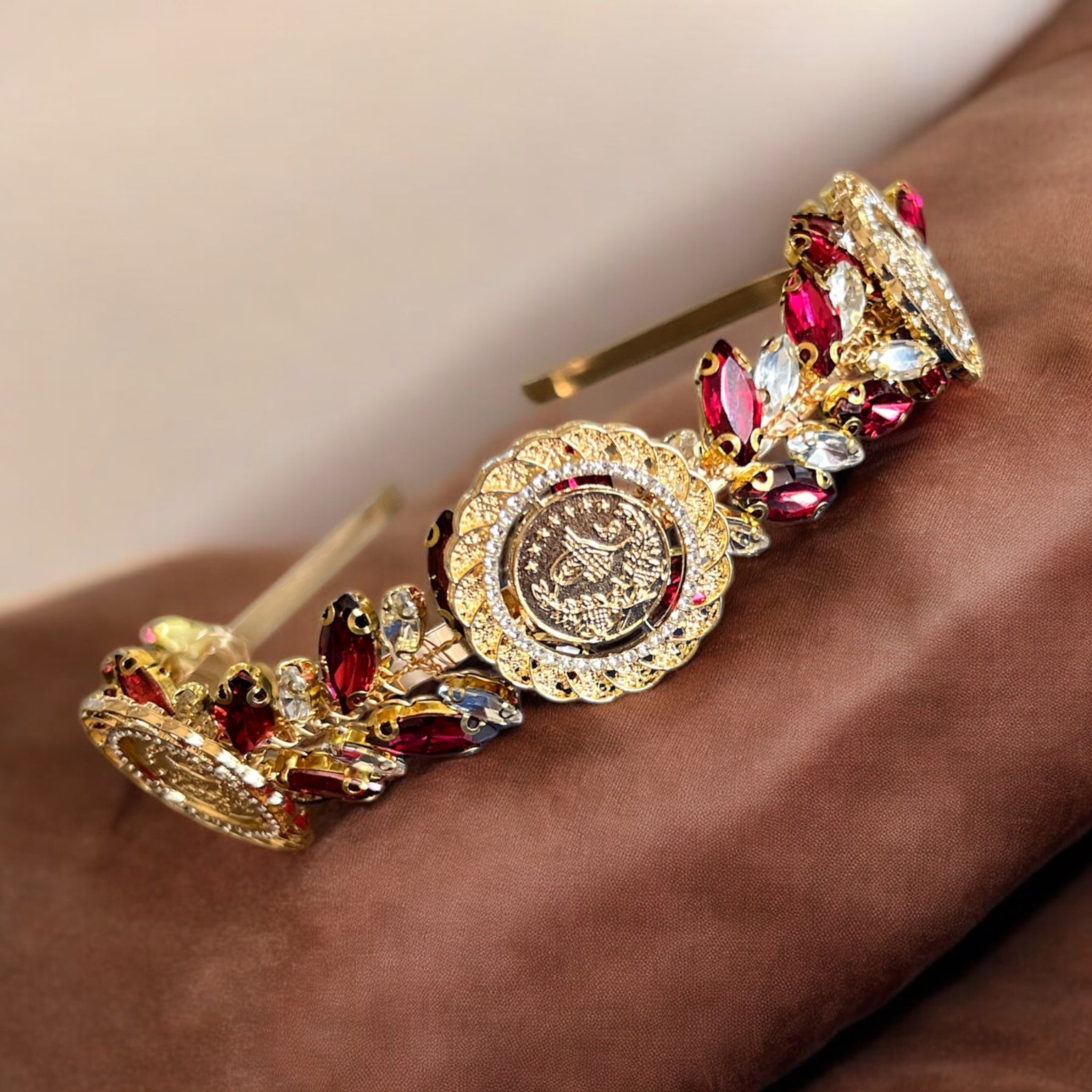 Dayr Tarif II Gold and Burgundy headband