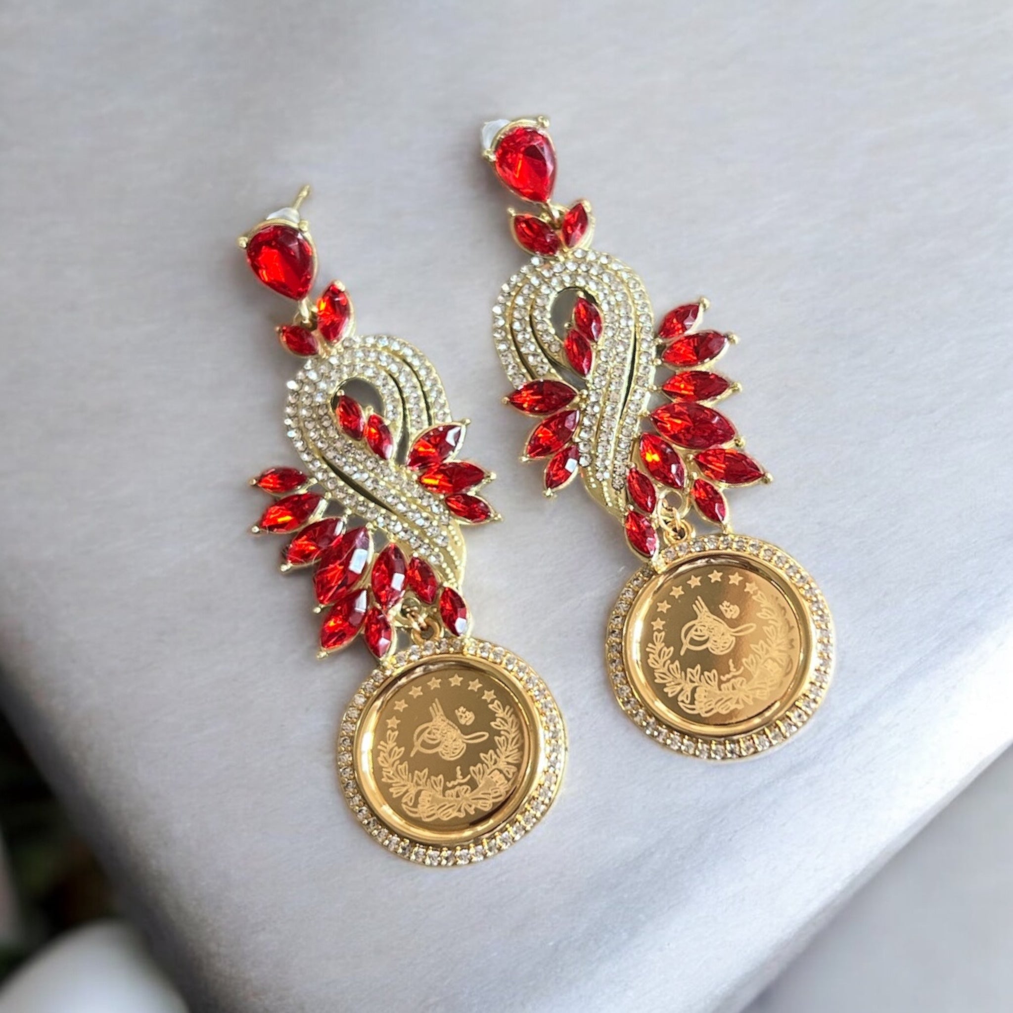 Al-Khadr Gold and Red coin earrings