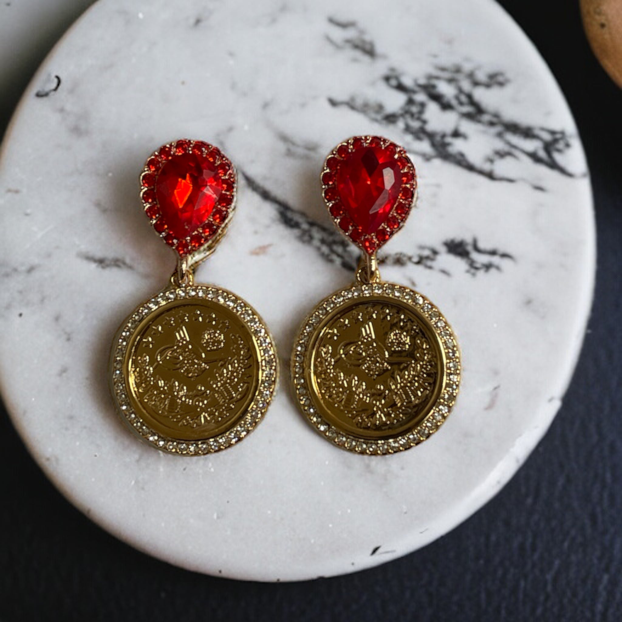 Red and Gold lira earrings