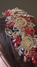 Yafa five coins headpiece red and gold