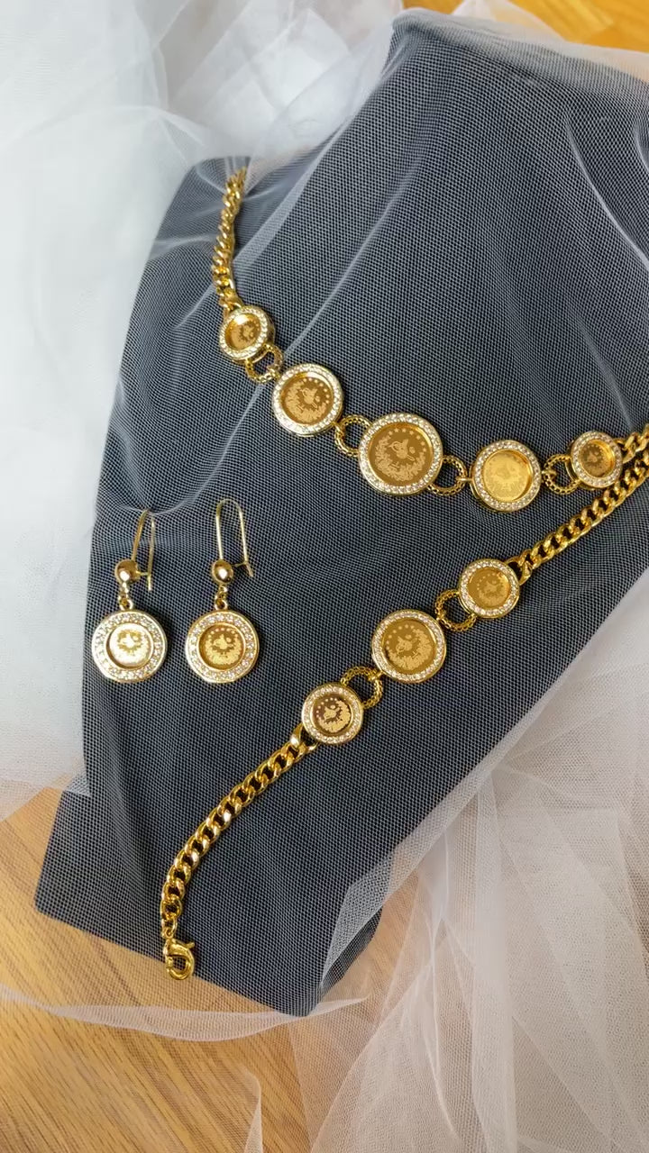 Tubas Gold lira coin jewelry set