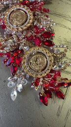 Yafa five coins headpiece red and gold
