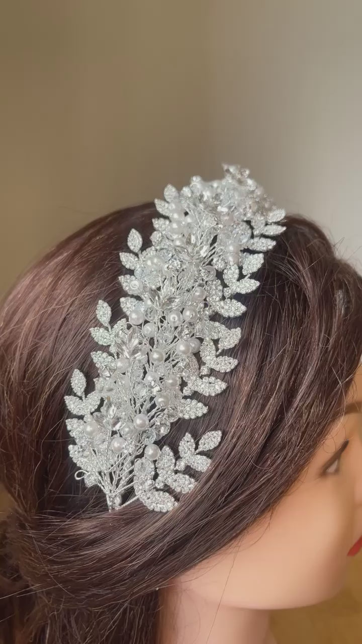 Nur Shams bridal pearls crystal headpiece